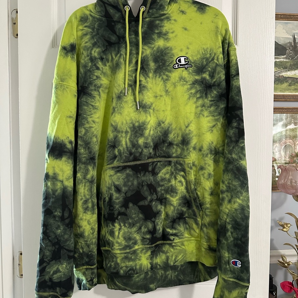Champion Men's Green Tie-Dye Hoodie 2XL